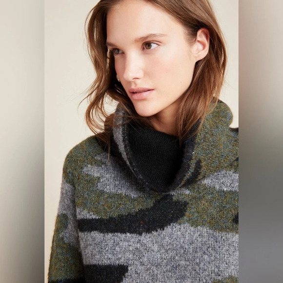 Anthropologie Moth M Cobie Funnel Neck Camo Sweater - Picture 2 of 12